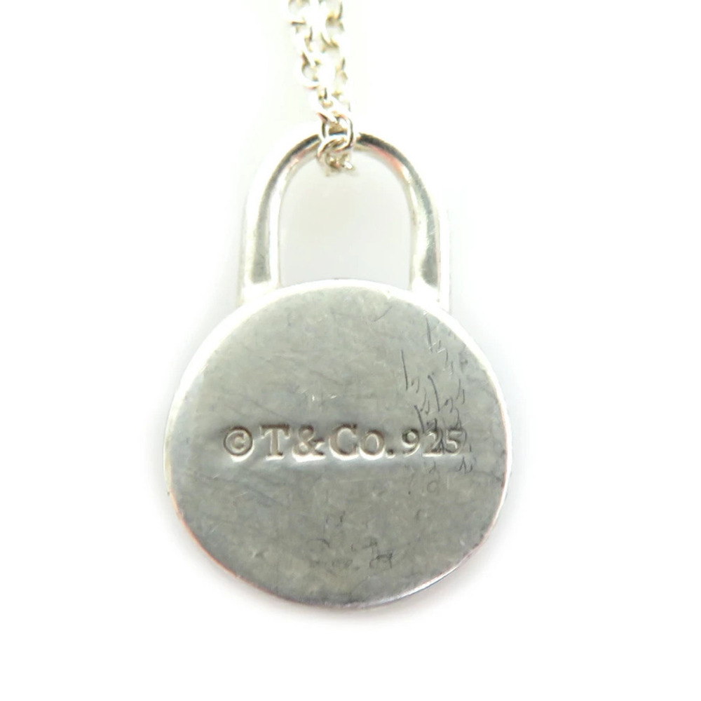 Tiffany Co Round Lock Necklace Diamond Sterling Silver - Picture 4 of 5